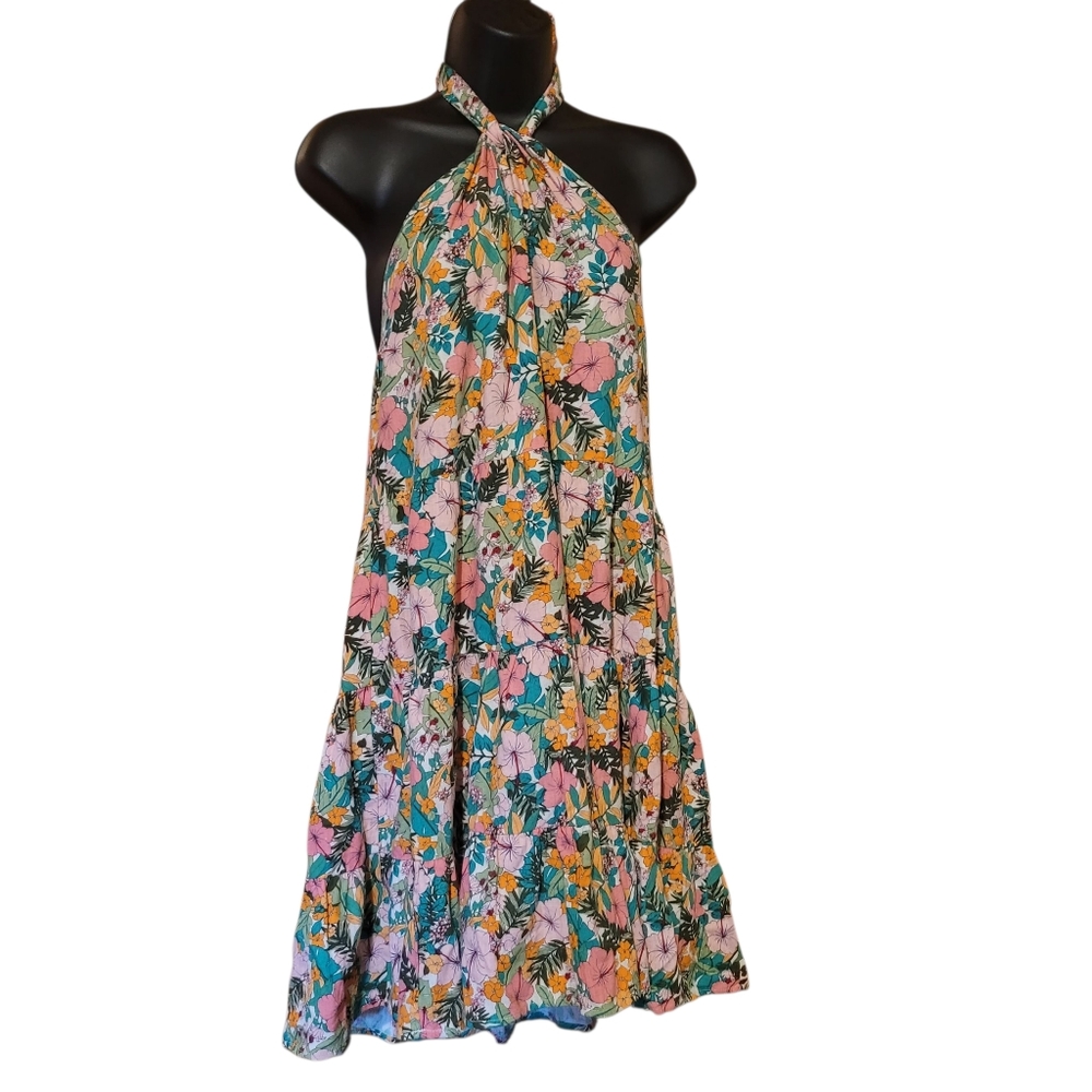 NEW Copper Key Women Sz L Floral Printed Tier Halter Dainty Summer Dress Romanic